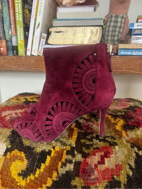 Tory Burch Burgundy Suede Cutout Ankle Booties